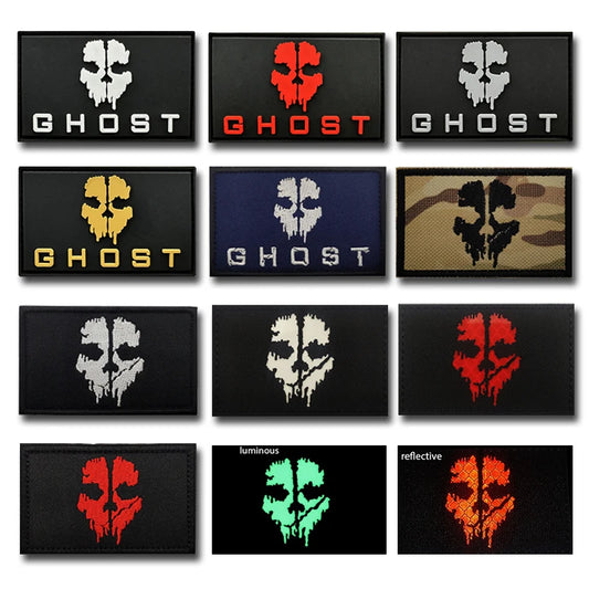 Ghost Embroidery Noctilucent PVC Tactical Morale Patch, WARRIORS
