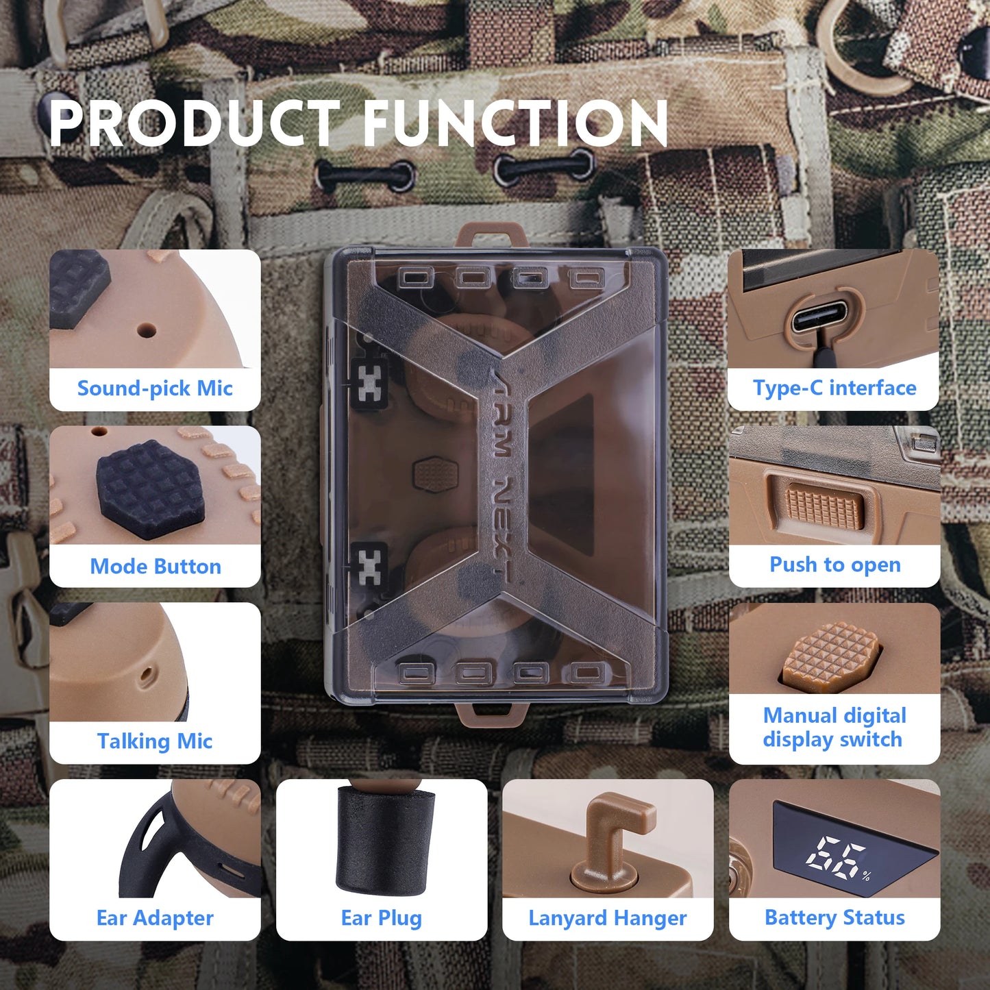 ARM NEXT E30 ear protection, reduce high decibel noise, amplify surrounding earplugs, Bluetooth